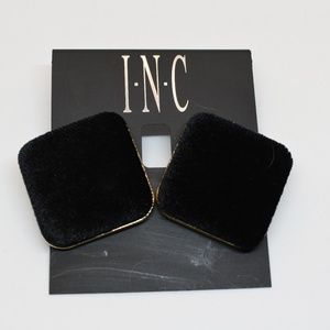 INC Gold Tone Velvet Black Stud Earrings